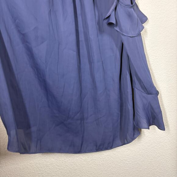 Alice & Trixie Medium Crepe Cold Shoulder Blouse Navy Ruffle Tie Back - Picture 6 of 9